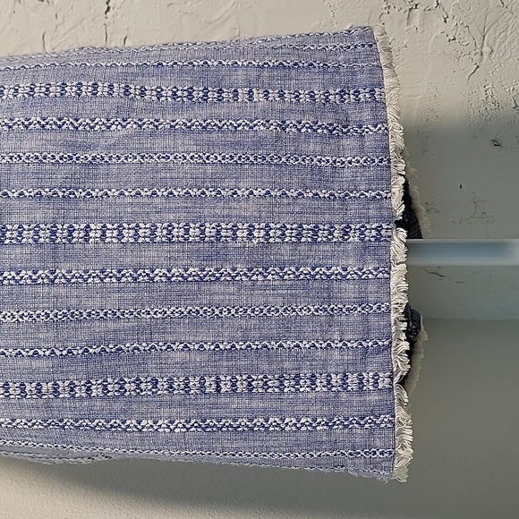 Ann Taylor Loft Mini Pencil Skirt Faux Wrap Lined Side Zip Blue White Chambray 4 - Picture 7 of 13